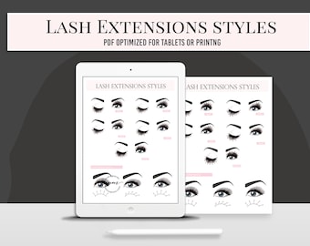 Lash Extensions Styles Guide for Tablets, iPad Lash Styles Guide, Eyelash Technician Business Form