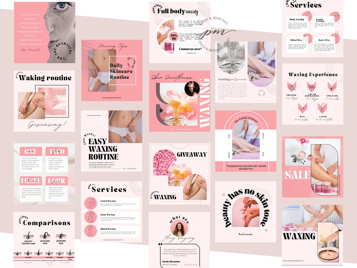 Waxing Instagram Post Templates Editable Hair Removal Social Etsy