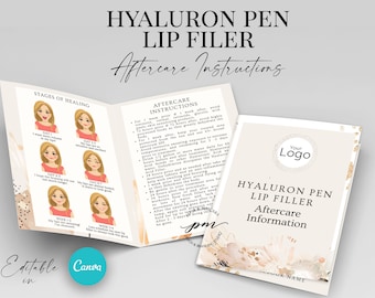 Editable Hyaluronic Acid Pen Aftercare Card, Lip Filler Aftercare Card Template, Editable Canva Template