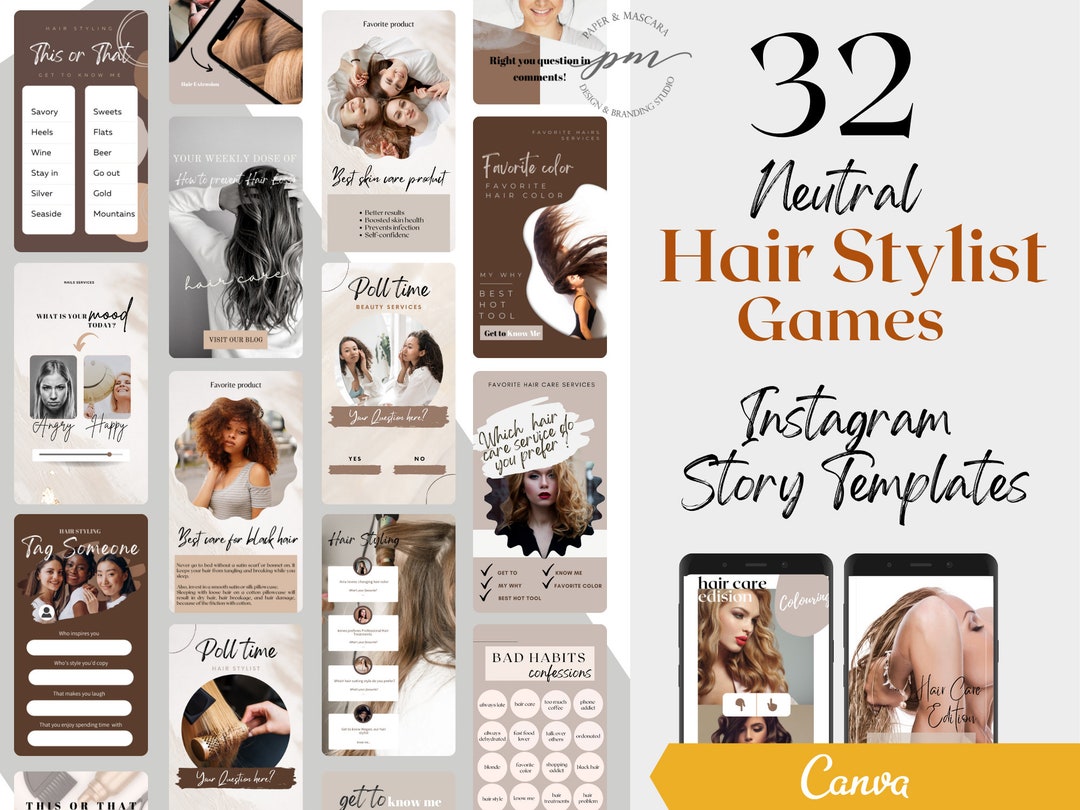 Hair Stylist Instagram Story Game Templates, Editable Hair Stylist 