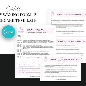 Bewerkbare wenkbrauw waxen formuliersjabloon, aanpasbare wenkbrauw waxen toestemming formuliersjabloon, wenkbrauw waxen nazorgkaart