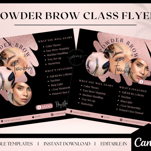 Powder Brow Couse Flyer Template | PMU Brows Flyer Template | PMU Course Instagram Flyer Template