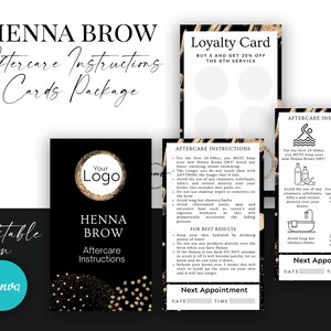 Bewerkbare Henna Brow Nazorgkaart, Henna Brow Nazorg Informatiekaartsjabloon, bewerkbare Canva-sjabloon