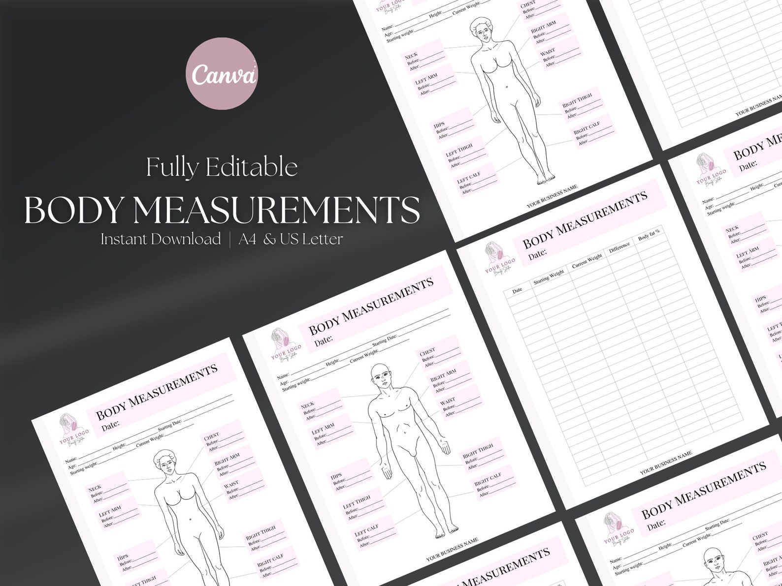 Editable Body Measurements Chart Template, Body Contouring Results ...