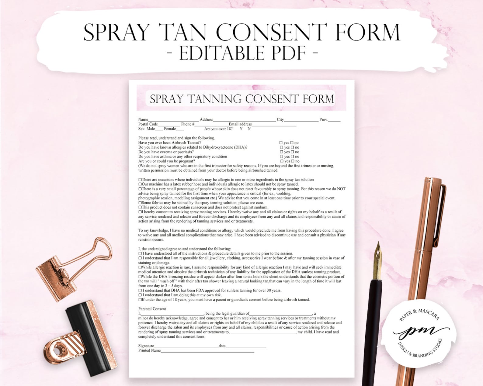 Editable Spray Tan Consent Form and Waiver Spray Tan Etsy