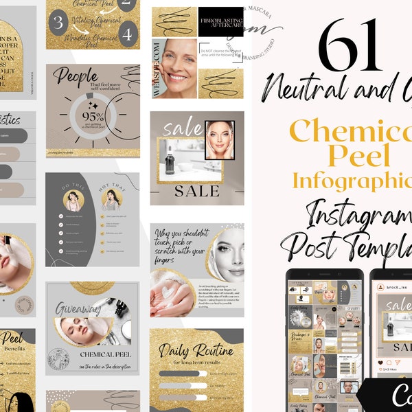 Modèles de publication Instagram Chemical Peel, publications modifiables sur les réseaux sociaux Chemical Peel, publication Instagram Chemical Peel