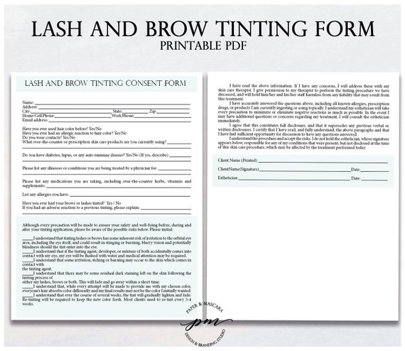 Lash And Brow Tinting Form Lash Tinting Consent Form Etsy