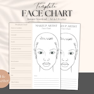 Editable Makeup Artist Face Chart Template, Freelance Makeup Artist Forms