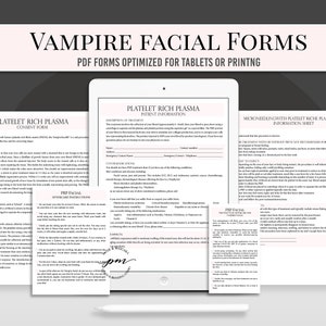 Vampire Facials Florm, Formulaire de consentement PRP, Formulaire de consentement facial PRP, Formulaires d'esthéticienne
