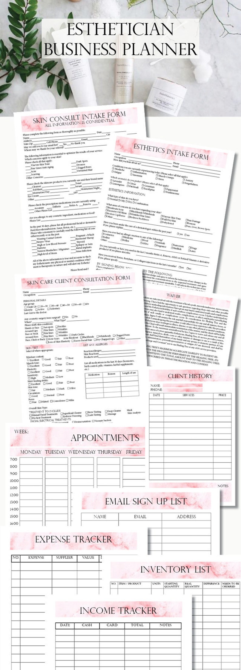 Esthetician Business Planner, Editable Skin Care Consultation Form, Facials Client Intake Form, Facials Esthetician Forms image 8