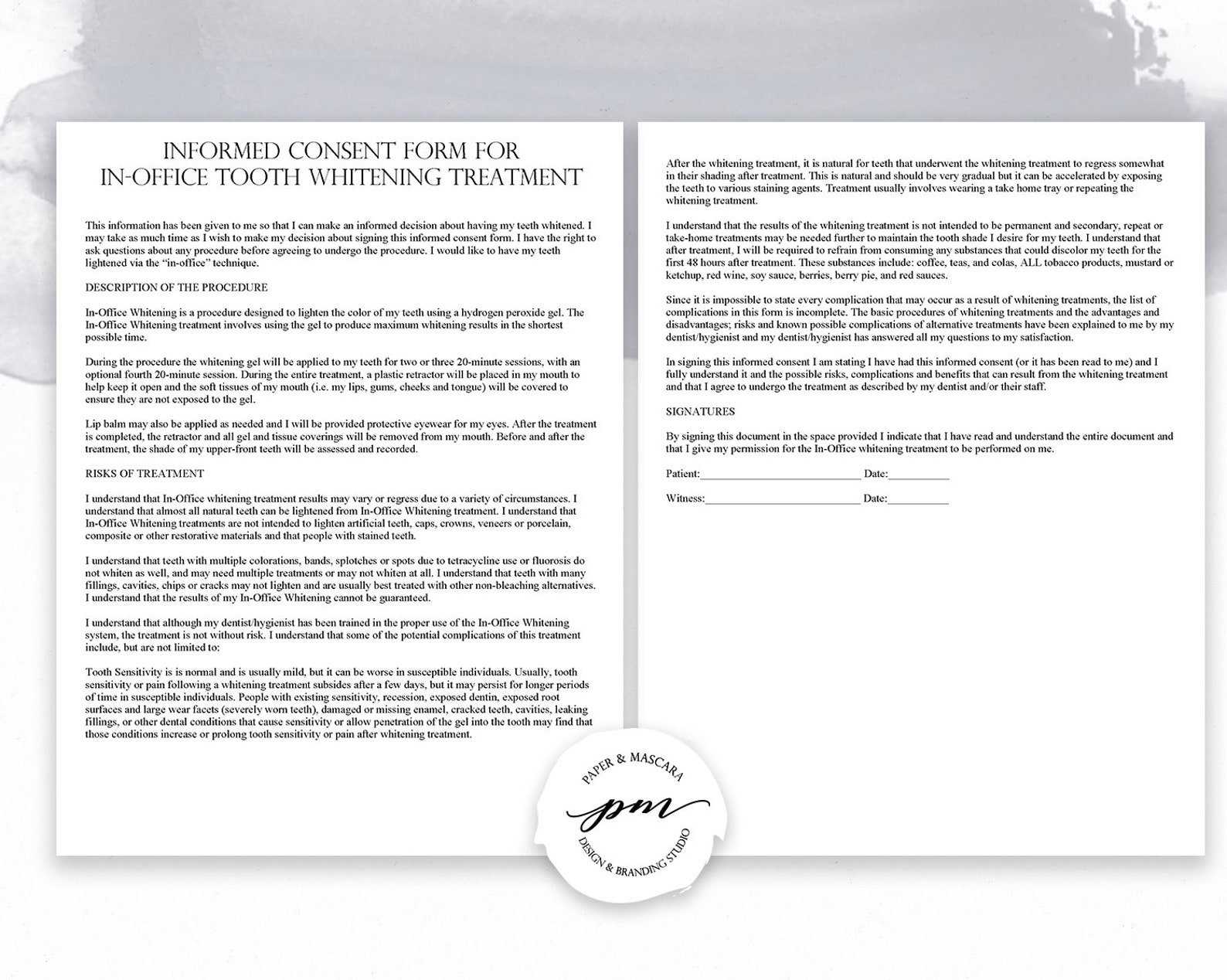 Teeth Whitening Consent Form In Office Teeth Whitening Client Etsy España