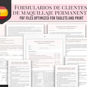 Puede incluir: Un conjunto de formularios PDF imprimibles para clientes de maquillaje permanente. Los formularios están en español e incluyen formularios de consentimiento, formularios de consulta e instrucciones para el cuidado posterior. Los formularios están optimizados para tabletas e impresión.