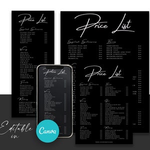 Editable Beauty Salon Price List Template, Editable Services Menu, Editable Price List, Canva Template with 4 Sizes Included