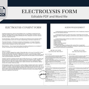 Formularze zgody na elektrolizę, konsultacja klienta dotycząca elektrolizy, karta przed i po zabiegu
