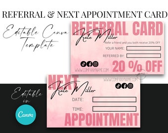 Editable Referral Card Template, Editable Next Appointment Card Template, Pink Watercolor Refer A Friend Card, Small Business Referral Card