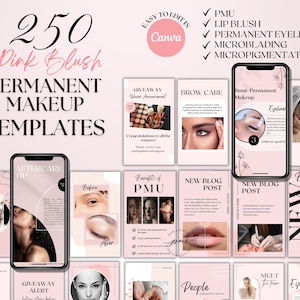 250 Permanent Makeup Instagram Story Templates, Editable PMU Stories, Microblading, Lip Blush Tattoo, Micropigmentation, Eyeliner Tattoo