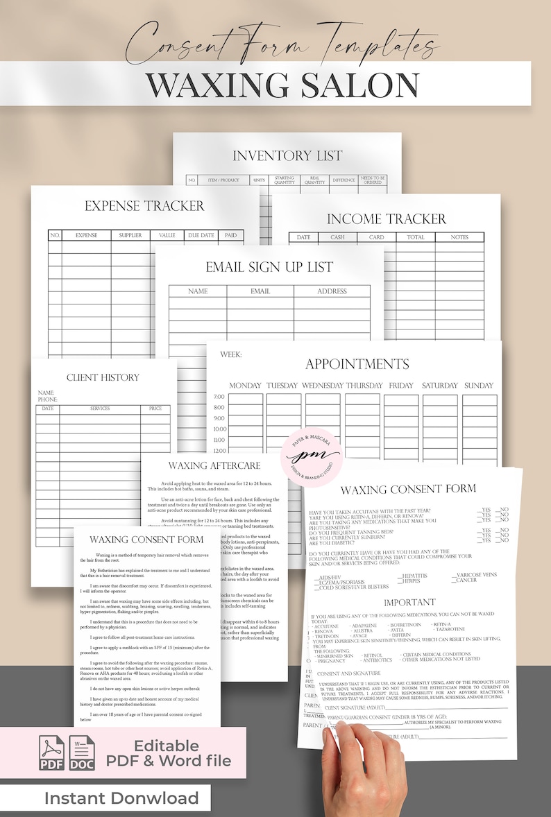 Editable Waxing Salon Business Form Templates Customizable Etsy