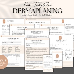 Formulaires modifiables de dermaplaning, modèle de formulaire de consentement de dermaplaning, modèle de formulaire de consultation de dermaplaning, carte de suivi