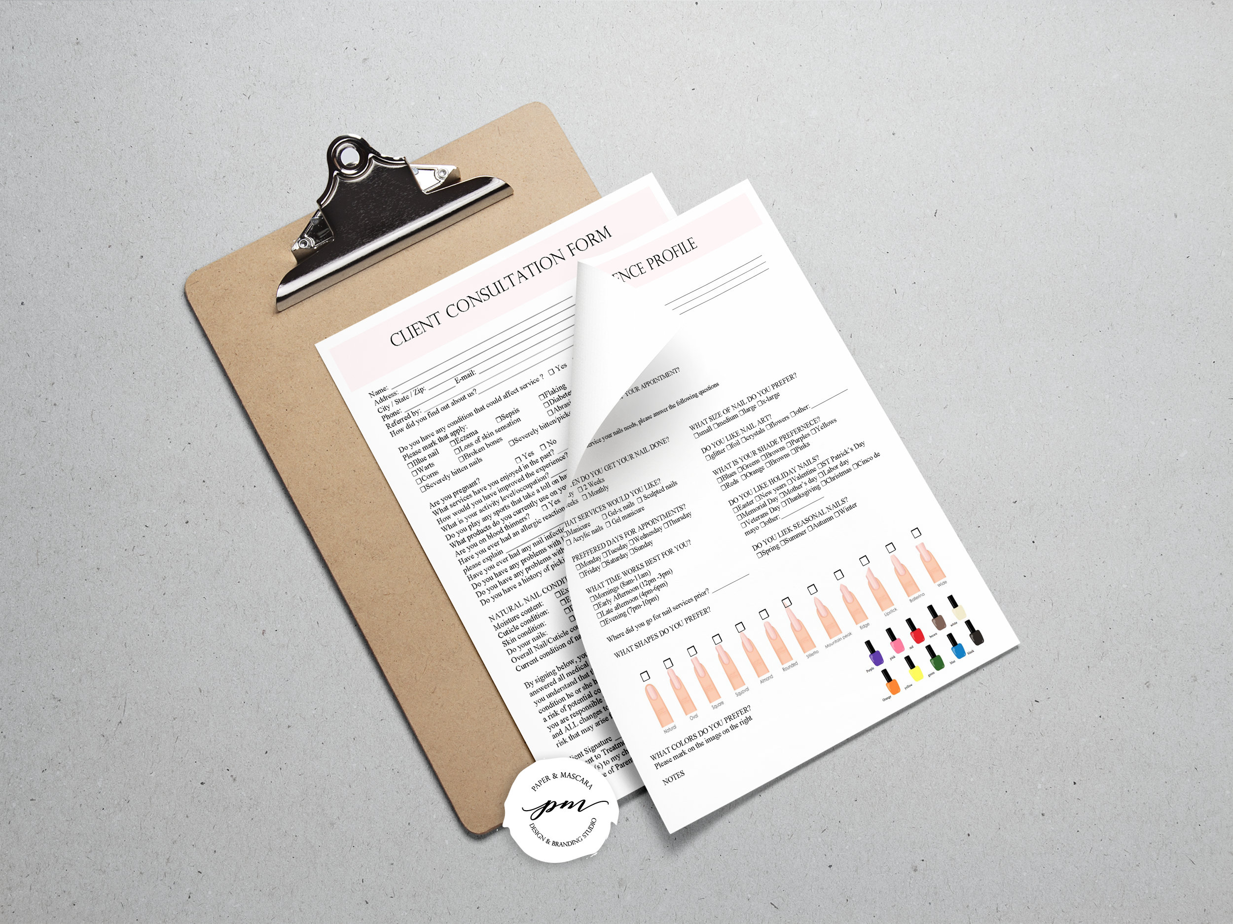 Nail Technician Client Forms, Nail Client Preference Profile, Pink Nail ...