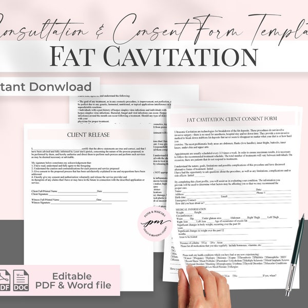 Fat Cavitation Client Information Form Template, Fat Cavitation Client Release Form Template
