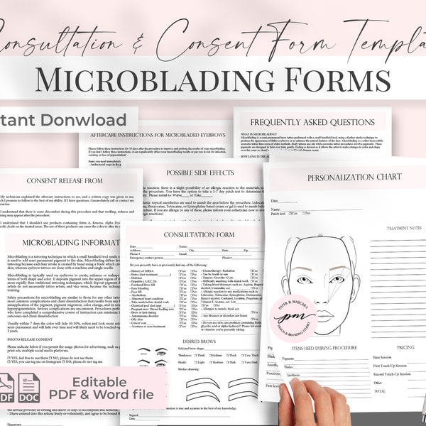 Microblading Permanent Makeup Form Templates, Customizable Microblading Consent Templates