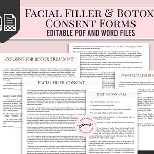 Remplisseurs faciaux modifiables et formulaires de traitement Botox, formulaire de consentement De Botox personnalisable, formulaire de consentement de remplissage facial, cartes de suivi