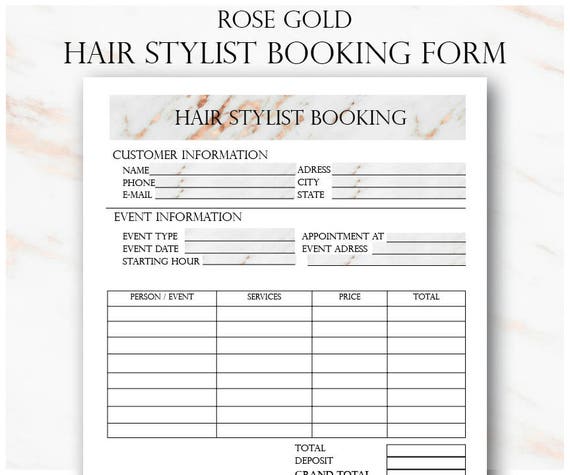 Rose Gold Hair Stylist Booking Form For Events Wedding Hair | Etsy