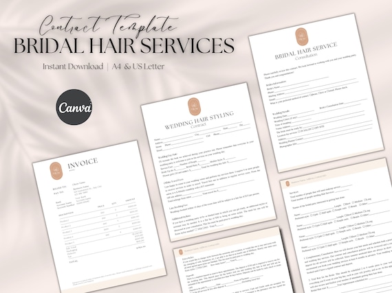Bridal Hair Services Contact Template Editable Hair Stylist - Etsy