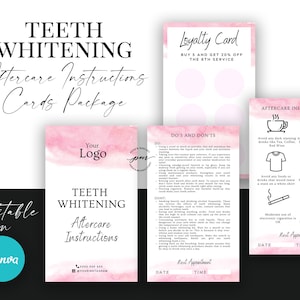 Editable Teeth Whitening Aftercare Card Template, In Office Teeth Whitening Aftercare Instructions, Editable Canva Template