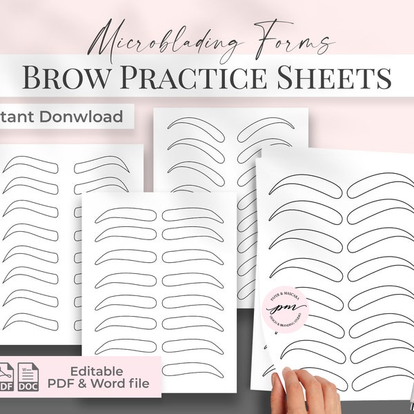 Brow Practice Sheets, Eyebrow Microblading Practice Sheets, Microshading Practice Sheets