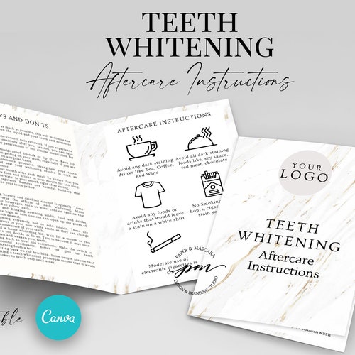 Editable Teeth Whitening Aftercare Card Template in Office Etsy