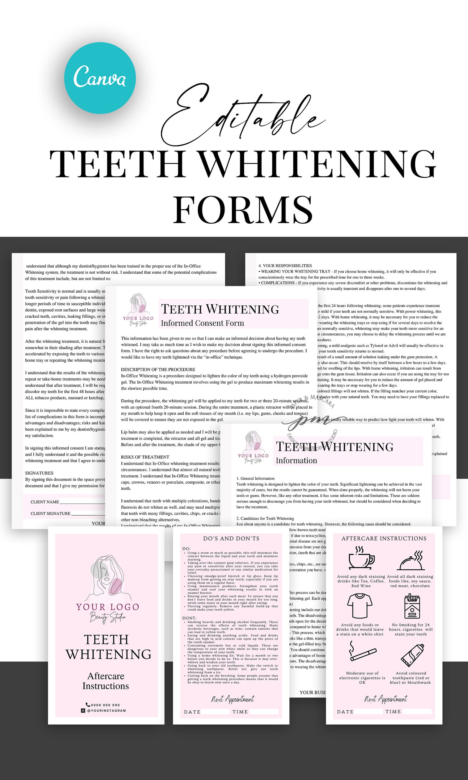 Teeth Whitening Intake and Consent Form Editable in Office Etsy Australia