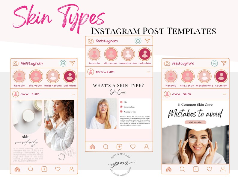 Skin Types Instagram Post Templates Editable Skincare Social | Etsy