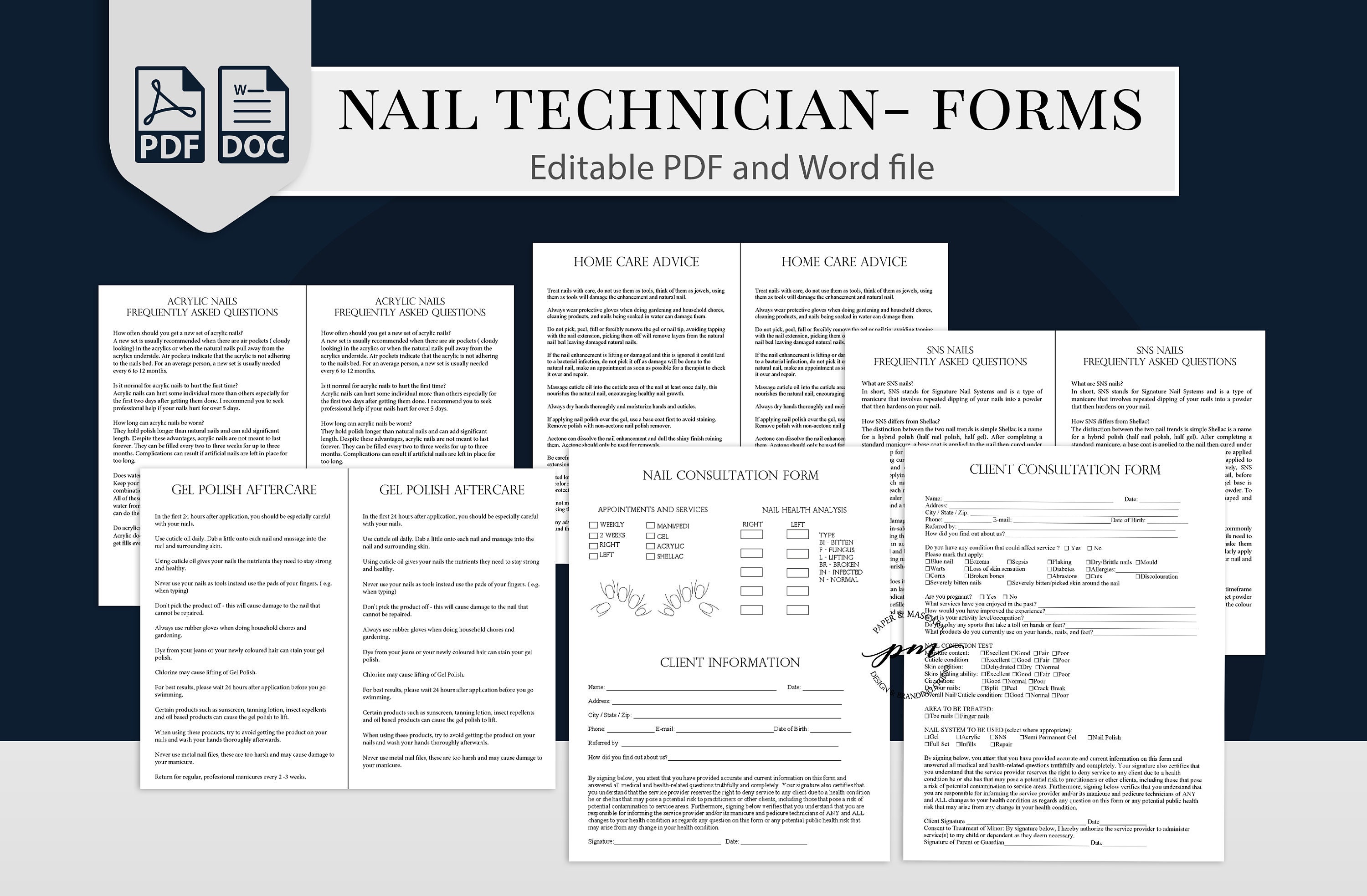 Nail Technician Forms Nail Artist Client Forms Nail Etsy Canada
