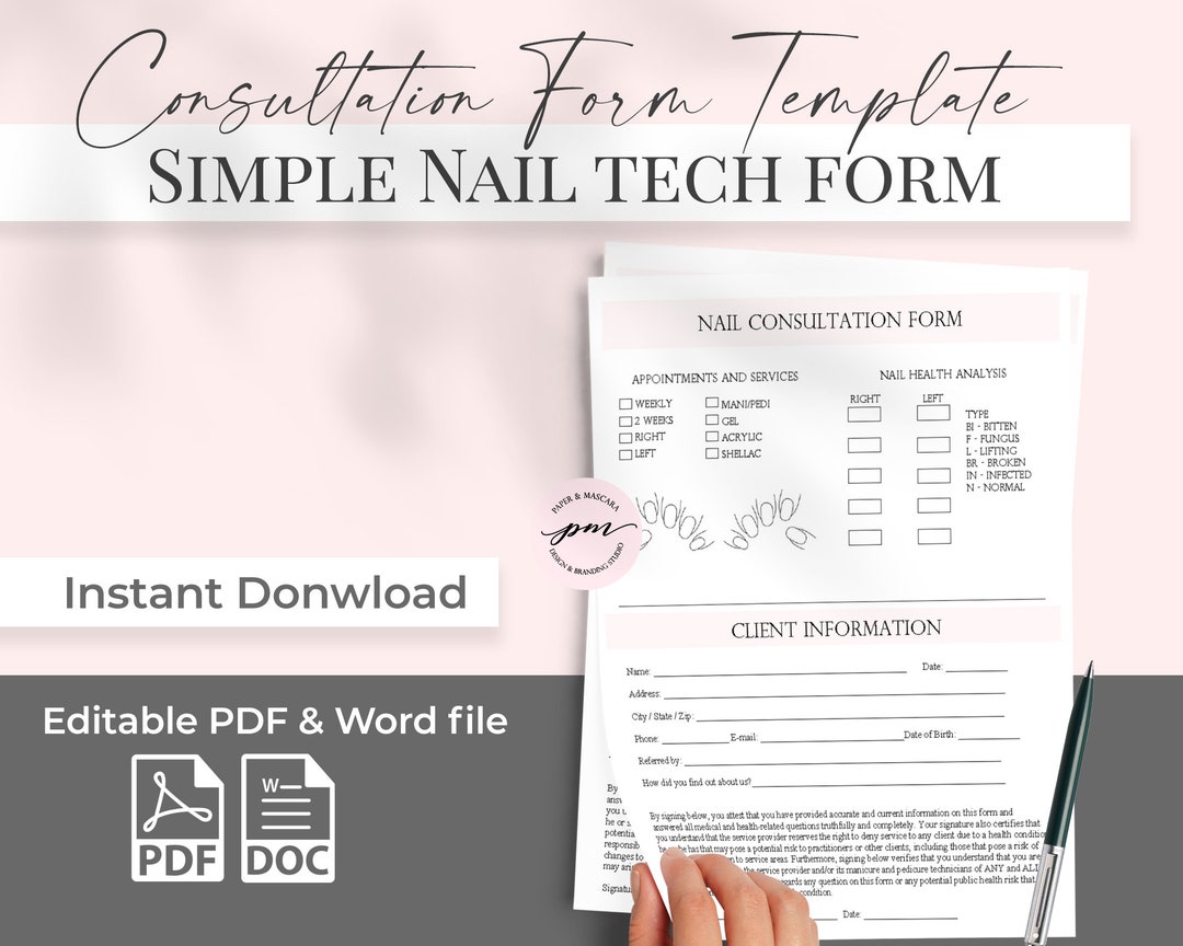 Nail Technician New Client Form Template Editable Nail Etsy Norway