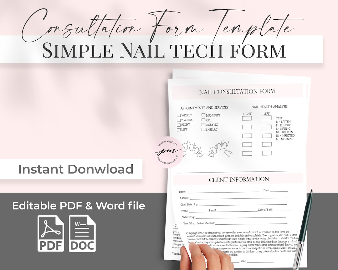 Nail Technician New Client Form Template Editable Nail Etsy Norway