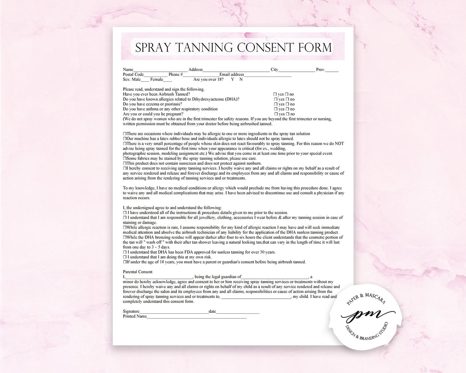 Editable Spray Tan Consent Form and Waiver Spray Tan - Etsy Australia