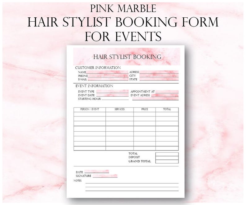 Pink Hair Stylist Booking Form For Events Wedding Hair Etsy