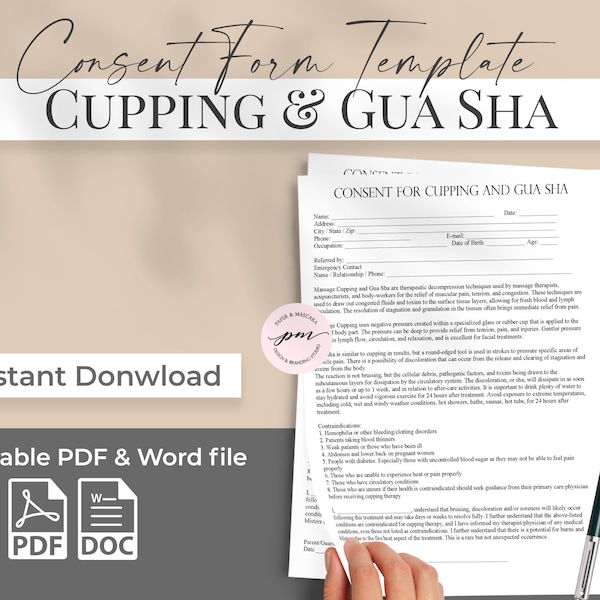 Cupping And Gua Sha Consent Form Template, Massage Therapy Consent Form Template, Editable Forms