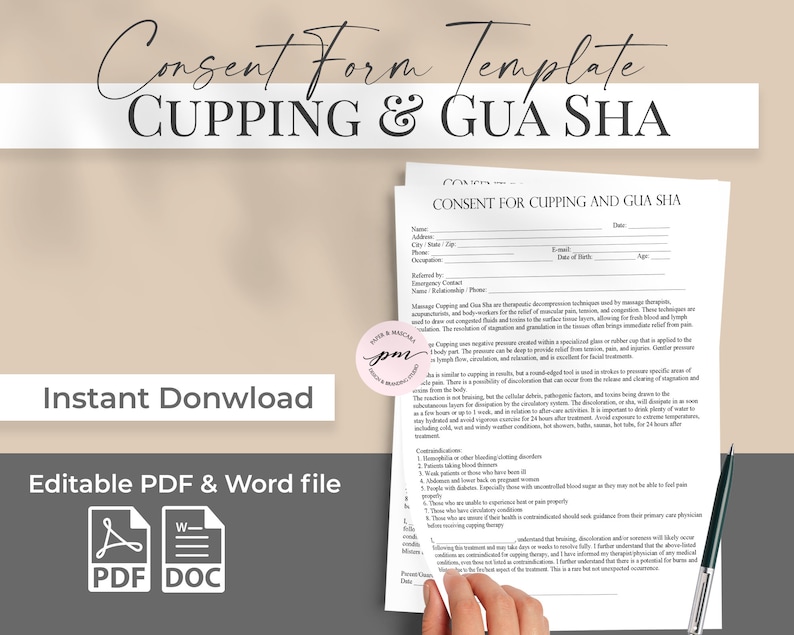 Cupping And Gua Sha Consent Form Template Massage Therapy Etsy