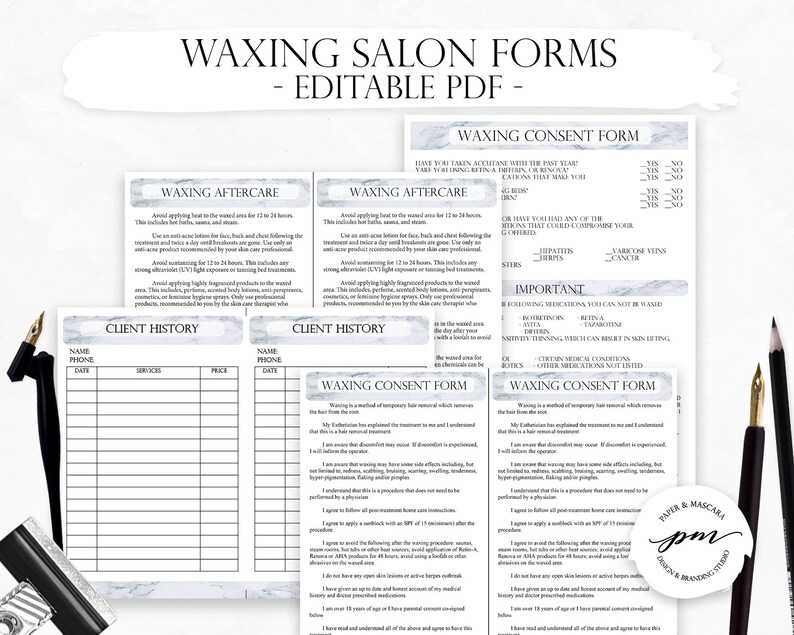 Editable Waxing Salon Business Planner Gray Marble Waxing Etsy