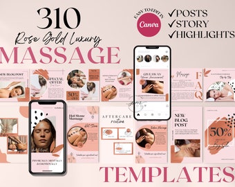 Massage Therapist Instagram Post and Story Templates, Editable Massage Social Media Posts, Massage Instagram Highlights