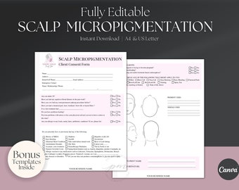 Editable Scalp Micropigmentation Form Template, Scalp Micropigmentation Consent and Consultation Form