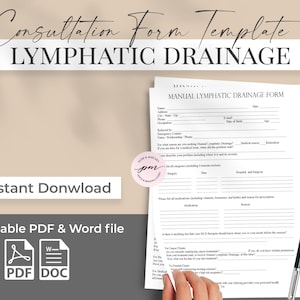 Lymphatic Drainage Form Template, Massage Therapist Form template, Editabel PDF and Word file