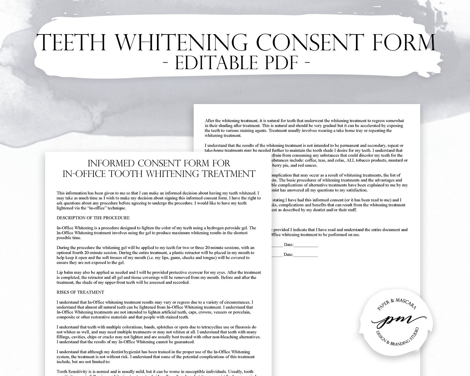 Teeth Whitening Consent Form In Office Teeth Whitening Client Etsy
