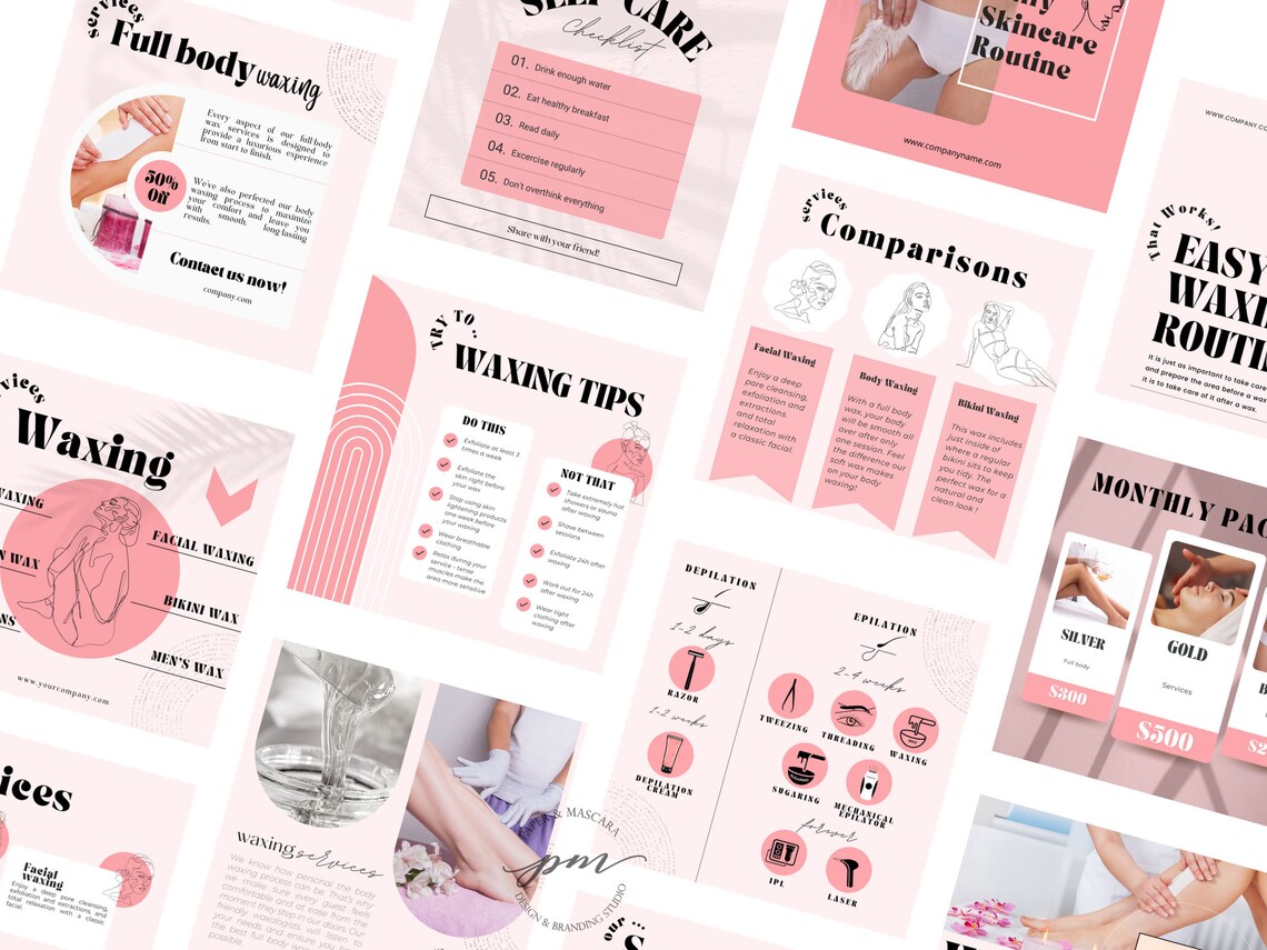 Waxing Instagram Post Templates Editable Hair Removal Social Etsy