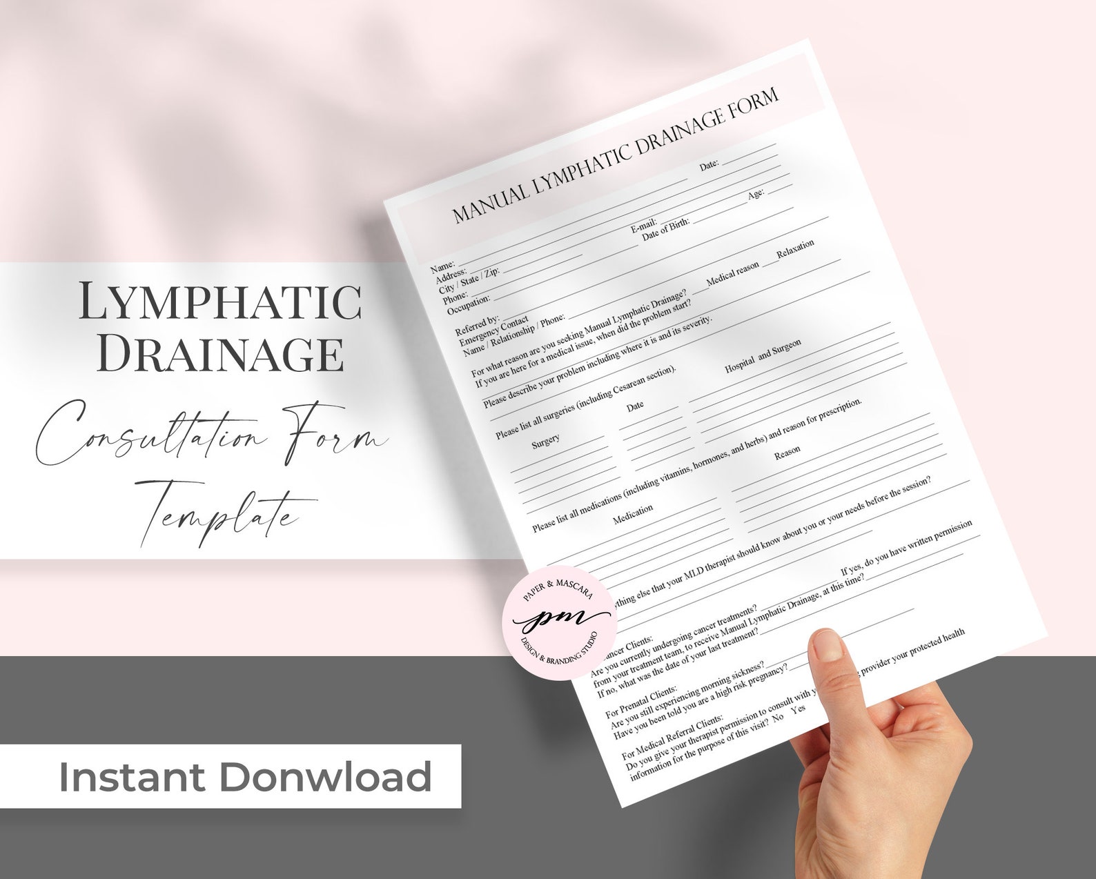 Lymphatic Drainage Form Template, Massage Therapist Form Template ...
