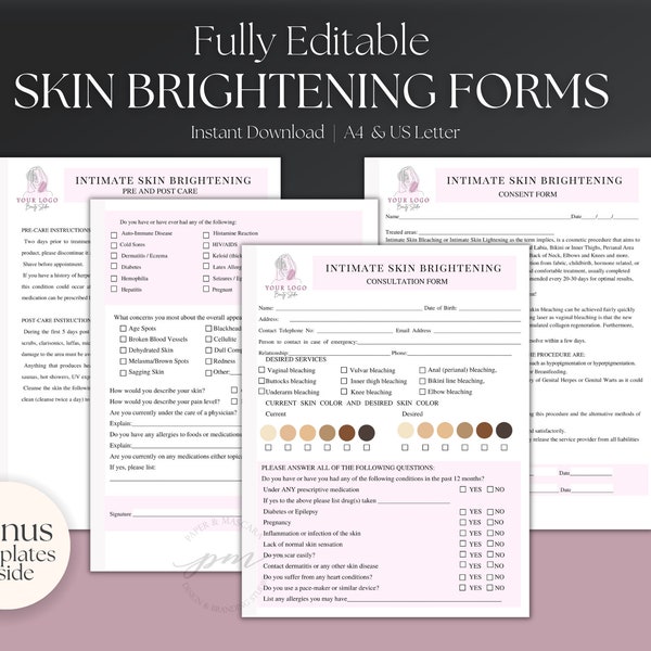 Editable Skin Brightening Form Template, Skin Brightening Consnet Form Template