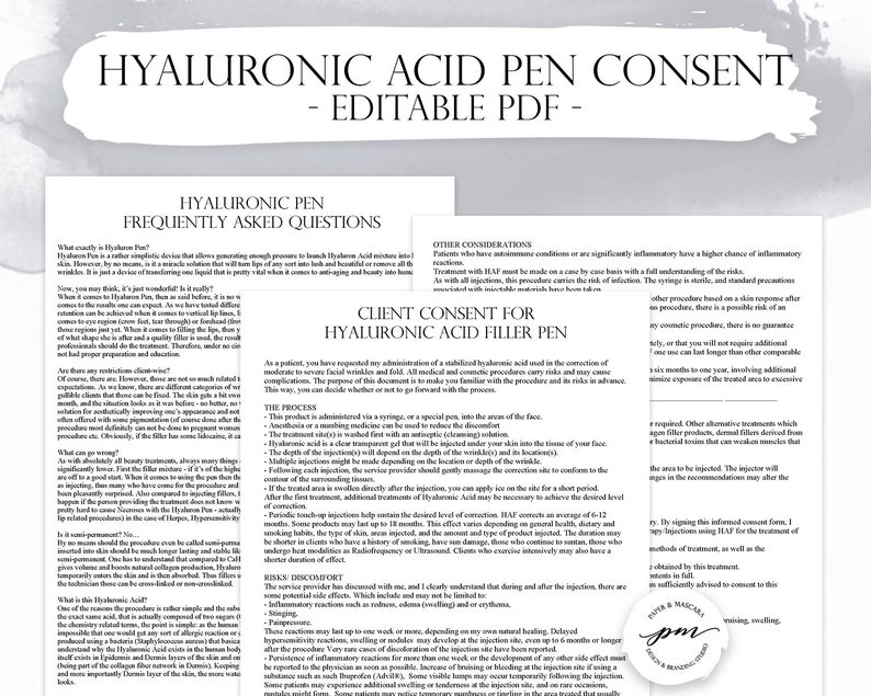 Hyaluronic Acid Pen Consent Form Facial Fillers Consent Form Etsy