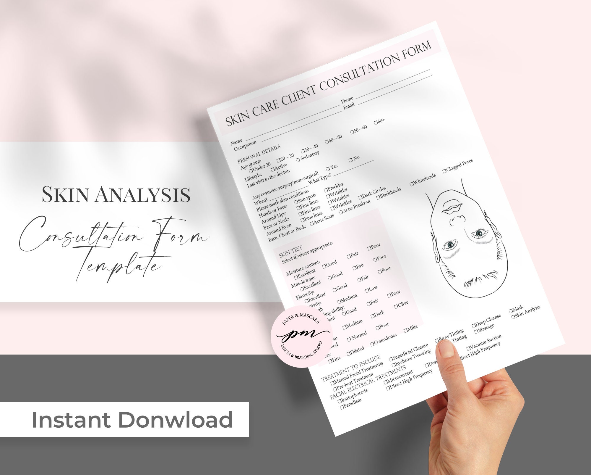 Skin Analysis Client Consultation Form Template Esthetician Etsy